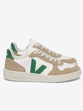 Veja V-10 Sneakers in White, Sahara & Green